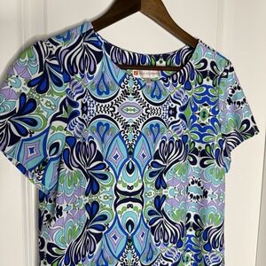 Jude Connally Cap Sleeve Paisley Print Dress‎ sz M Blue Blues LNC